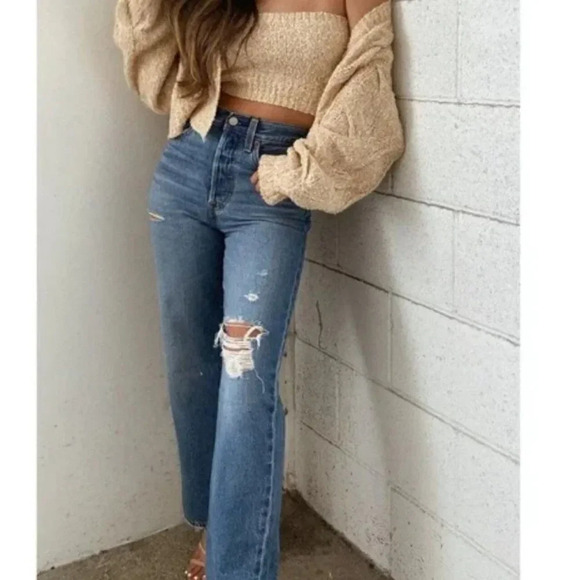 Levi’s Ribcage Straight Ankle Jeans High Wash Distressed Size 27x27 NWT - Picture 4 of 13